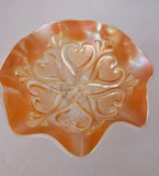 Dugan Iridescent Marigold Peach Carnival Glass Scalloped edge footed Comport