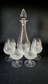 Vintage JG Durand Florence Brandy 6 x Glasses & Decanter Crystal D'Arques