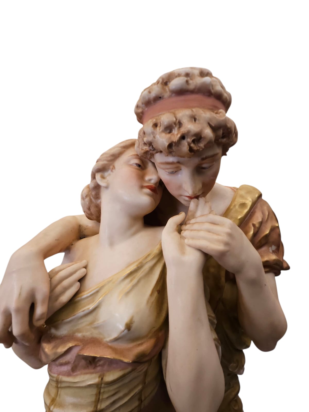 Large Antique ROYAL DUX Porcelain Statue Figural Group "Wedded Grecian Lovers"