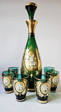 Vintage Venitian Emerald Green Gold Gilt Enamel Floral Decanter & Glass Set
