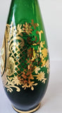 Vintage Venitian Emerald Green Gold Gilt Enamel Floral Decanter & Glass Set