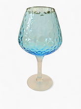 Vase à cognac vintage Empoli en verre optique bleu turquoise à effet diamant