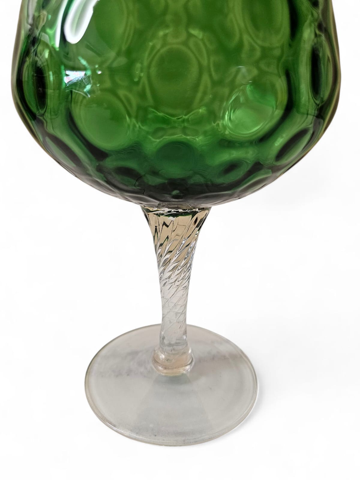 Vintage Empoli Emerald Green Diamond Optic Art Glass Snifter Vase
