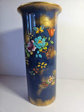 J H W & Sons Falcon Ware Cylinder Shaped Vase 1930s Cobalt Blue Floral and Butterfly 4053