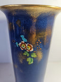 J H W & Sons Falcon Ware Cylinder Shaped Vase 1930s Cobalt Blue Floral and Butterfly 4053