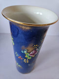 J H W & Sons Falcon Ware Cylinder Shaped Vase 1930s Cobalt Blue Floral and Butterfly 4053