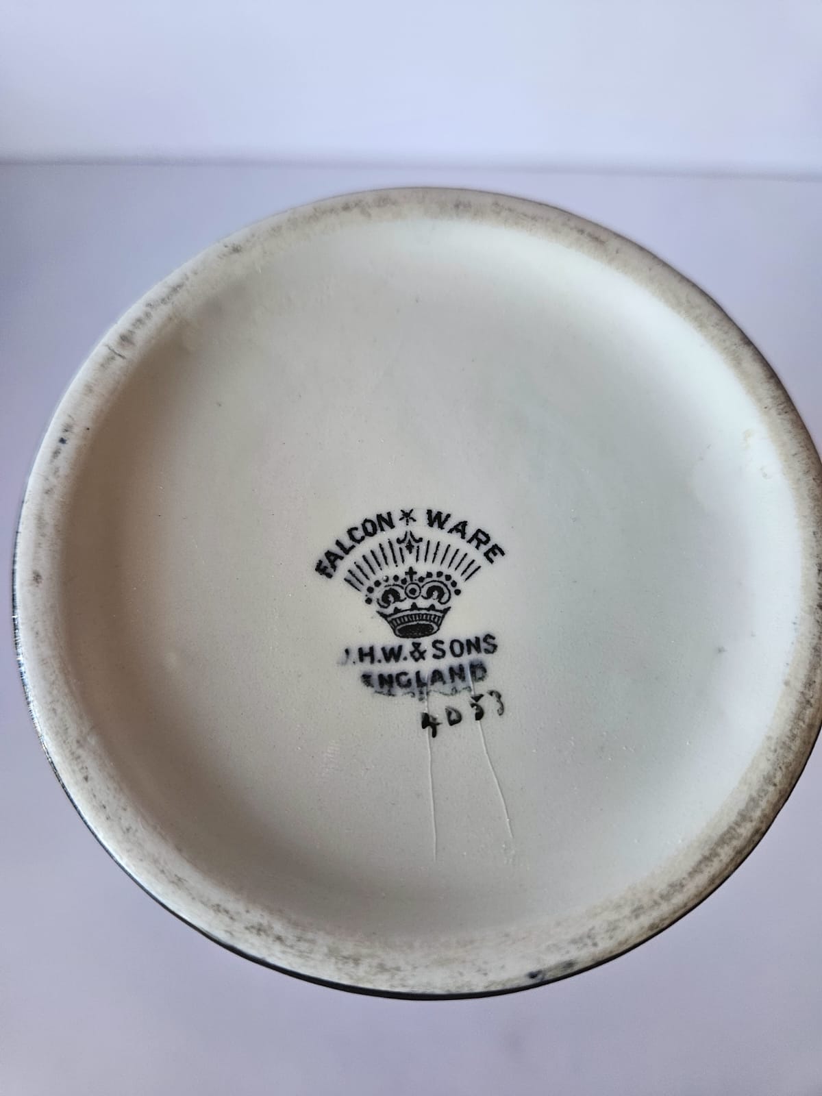 J H W & Sons Falcon Ware Cylinder Shaped Vase 1930s Cobalt Blue Floral and Butterfly 4053