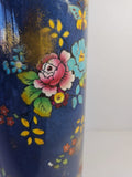 J H W & Sons Falcon Ware Cylinder Shaped Vase 1930s Cobalt Blue Floral and Butterfly 4053