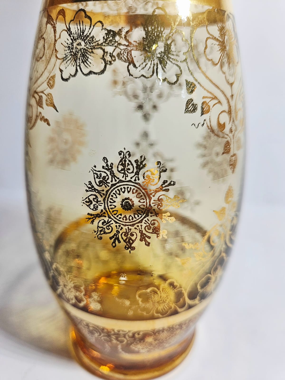 Vintage LAGUNA Murano Glass Amber & Gold Leaf decanter 6 glasses