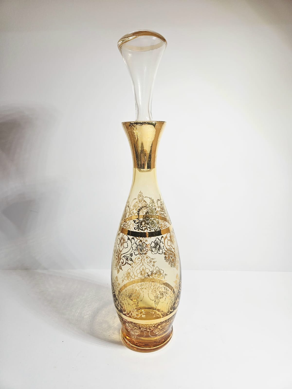 Vintage LAGUNA Murano Glass Amber & Gold Leaf decanter 6 glasses