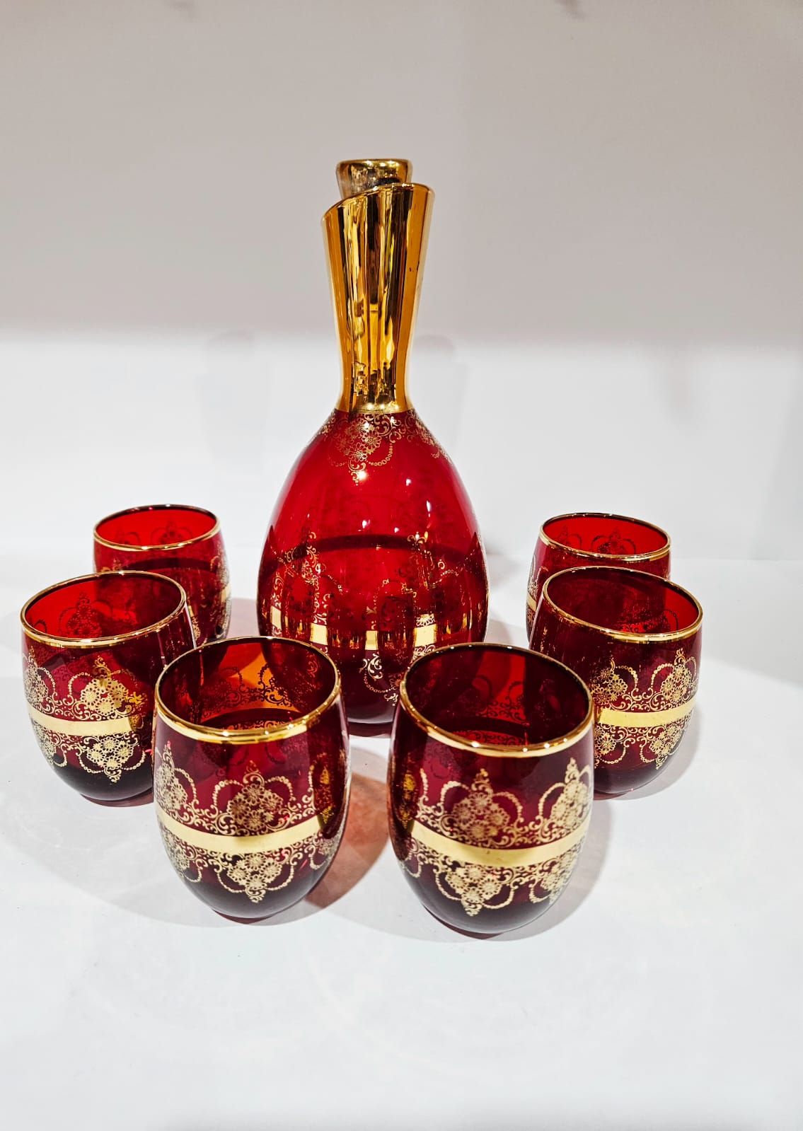 Ferro & Lazzarini Murano Ruby Red Glass Decanter set with 6 glasses