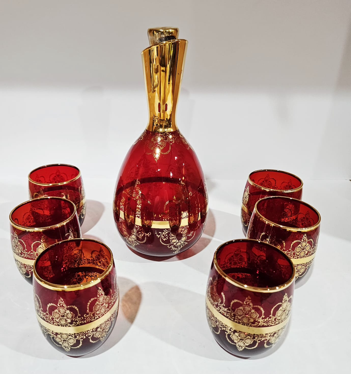 Ferro & Lazzarini Murano Ruby Red Glass Decanter set with 6 glasses