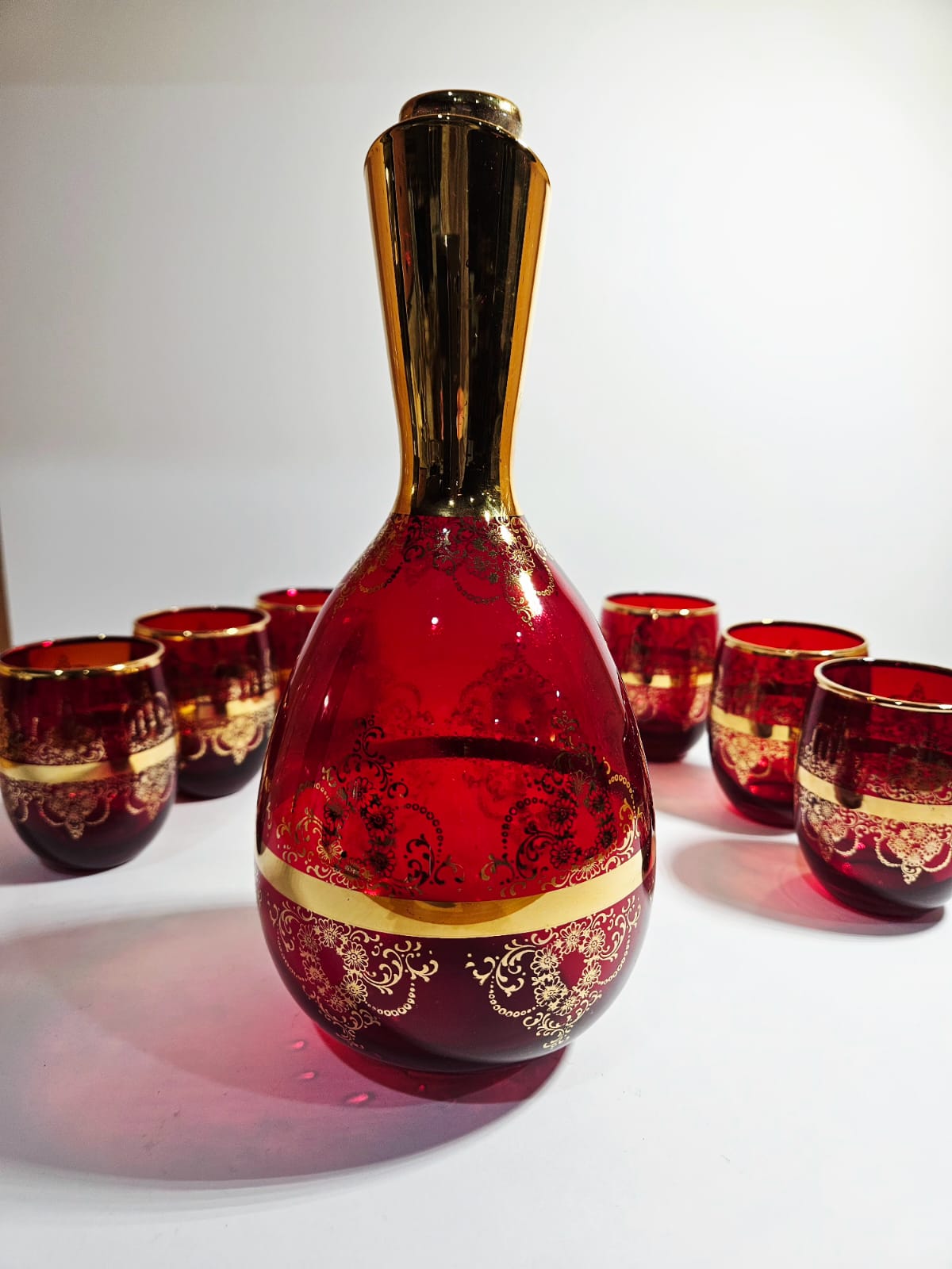 Ferro & Lazzarini Murano Ruby Red Glass Decanter set with 6 glasses