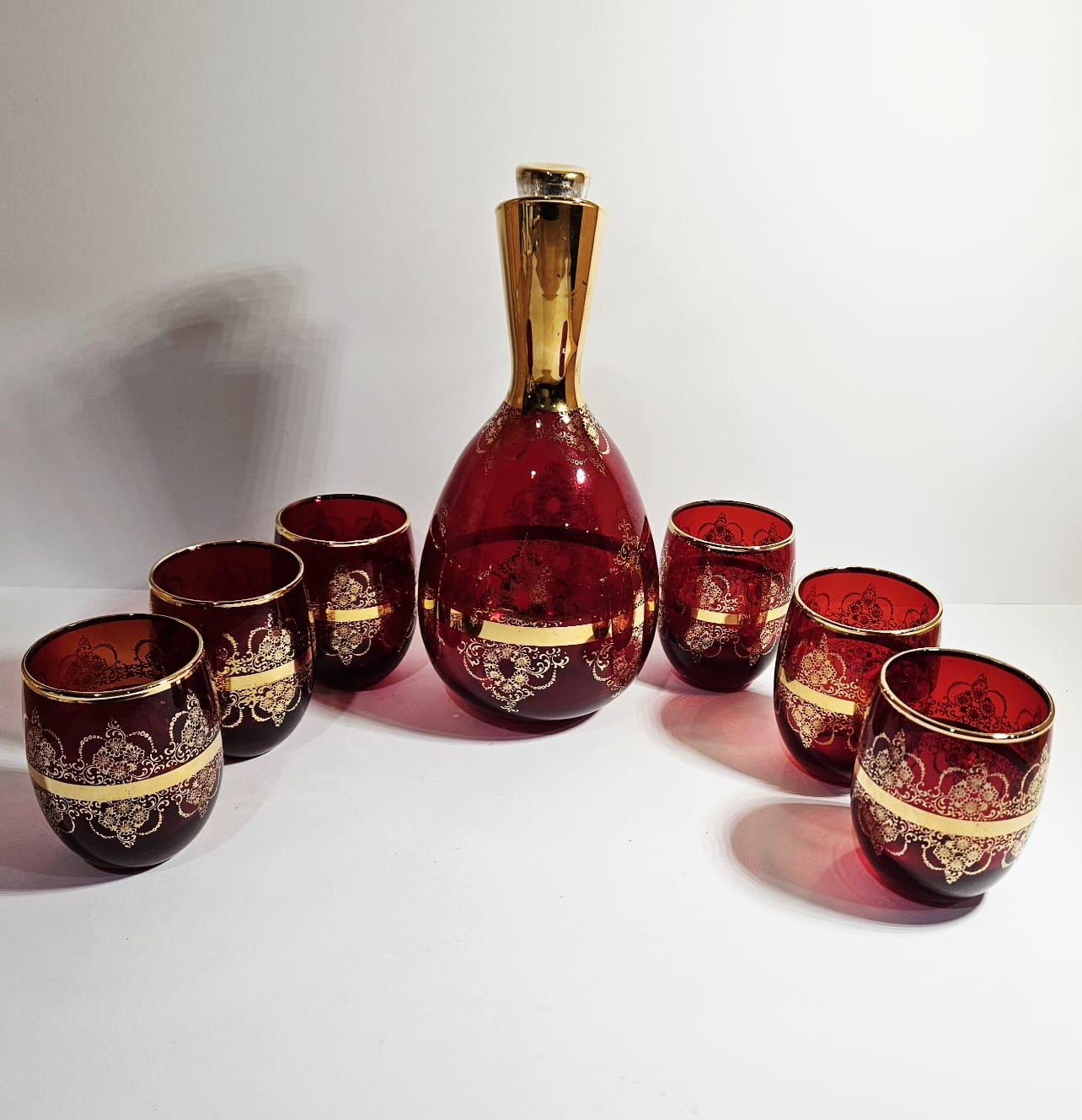 Ferro & Lazzarini Murano Ruby Red Glass Decanter set with 6 glasses