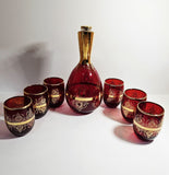 Ferro & Lazzarini Murano Ruby Red Glass Decanter set with 6 glasses