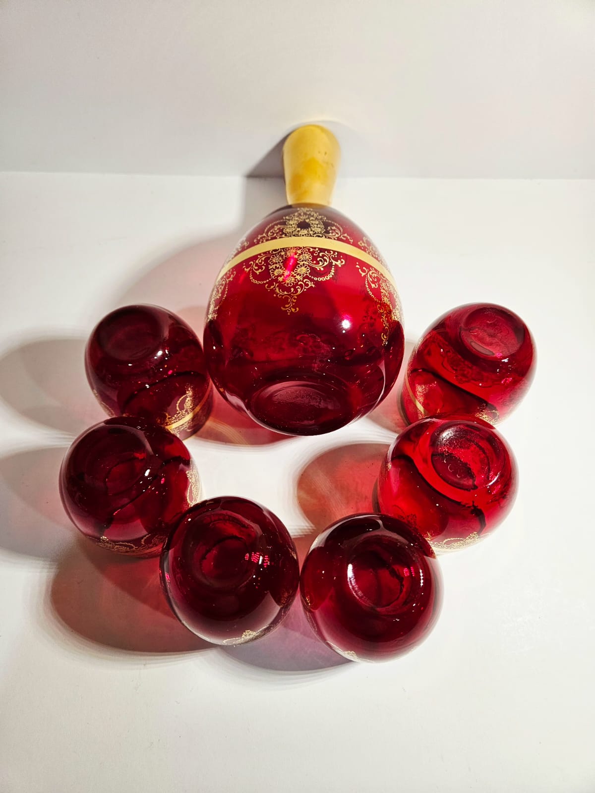Ferro & Lazzarini Murano Ruby Red Glass Decanter set with 6 glasses