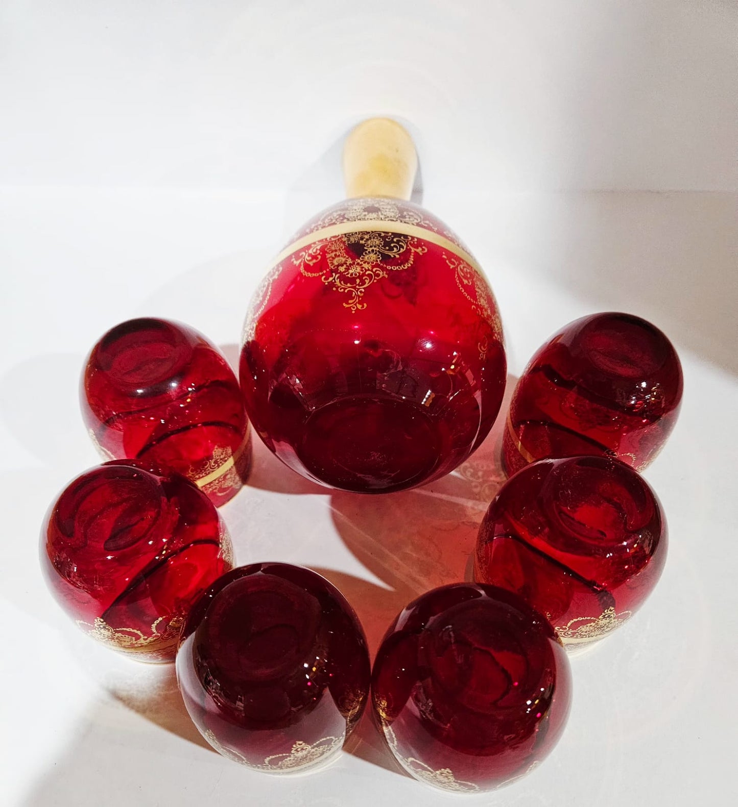 Ferro & Lazzarini Murano Ruby Red Glass Decanter set with 6 glasses