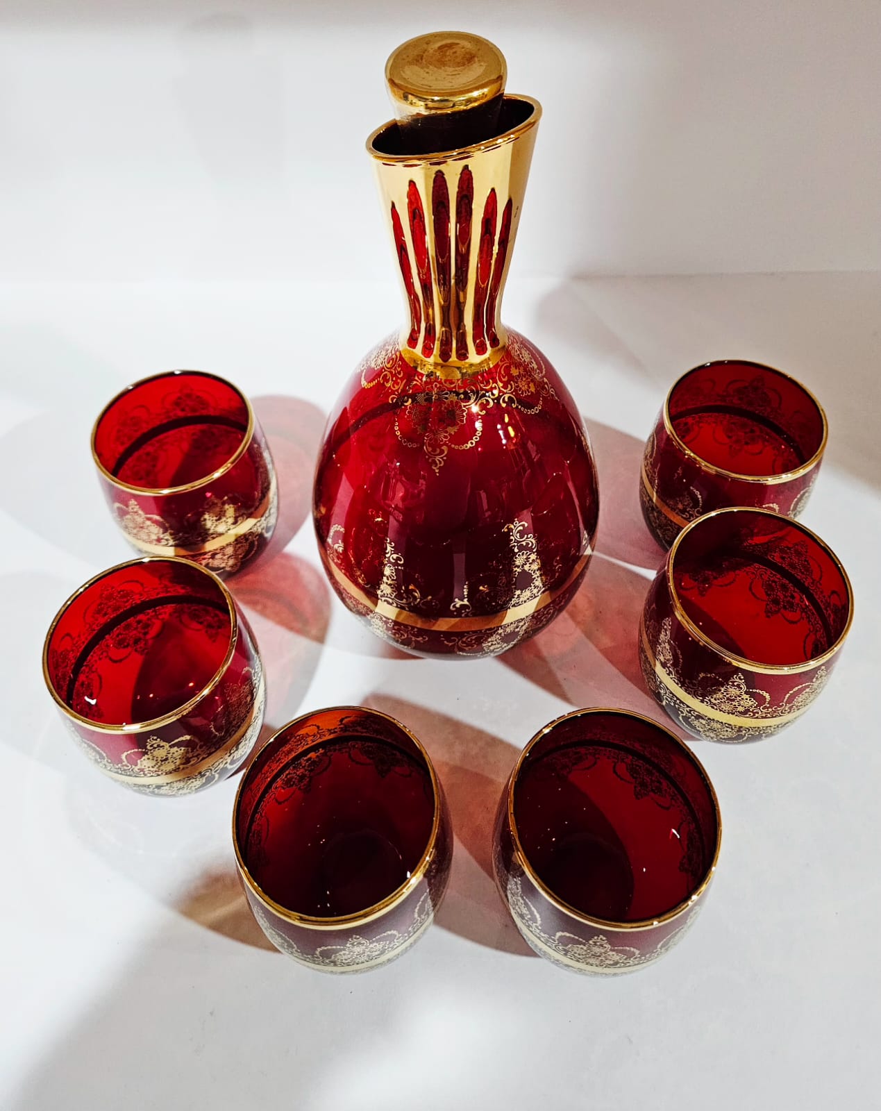 Ferro & Lazzarini Murano Ruby Red Glass Decanter set with 6 glasses