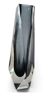 Flavio Poli Murano Grey Sommerso Faceted Diamond Vase 1970s