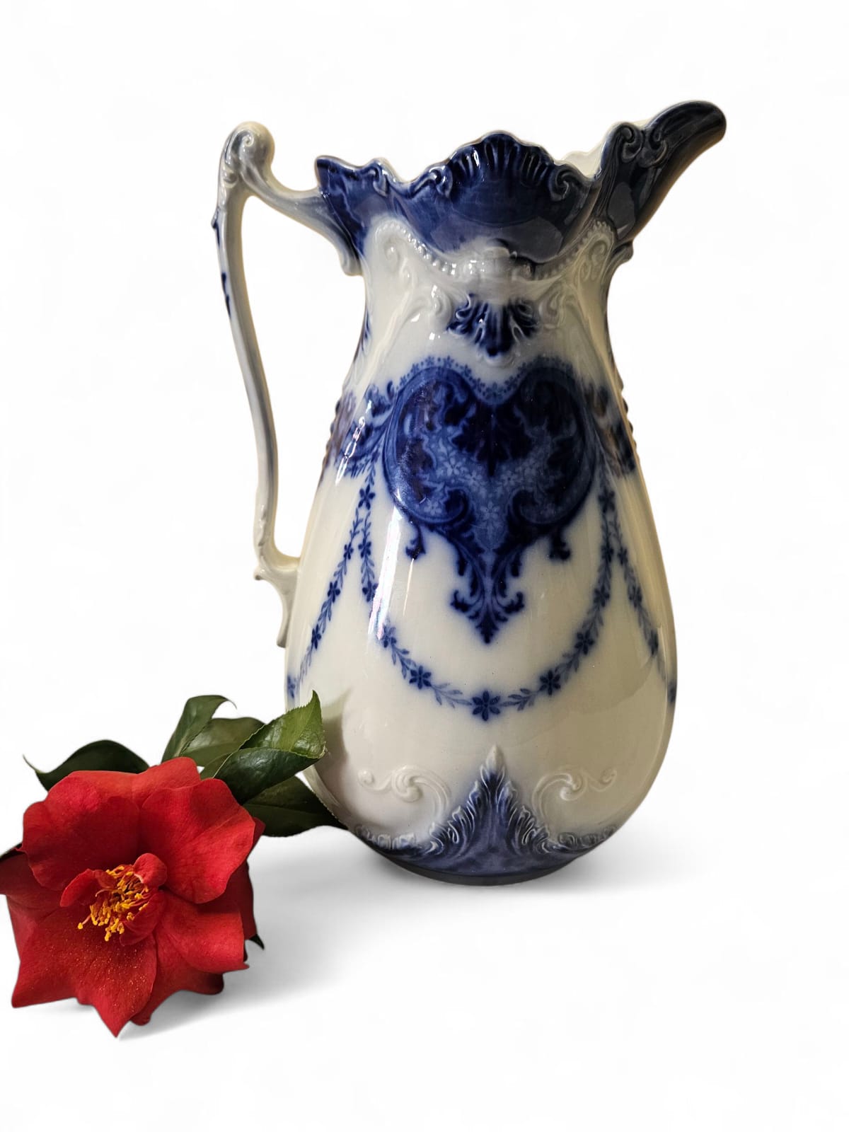 Large Antique Flow Blue "Argyle" Pitcher W. H. Grindley 1896 England