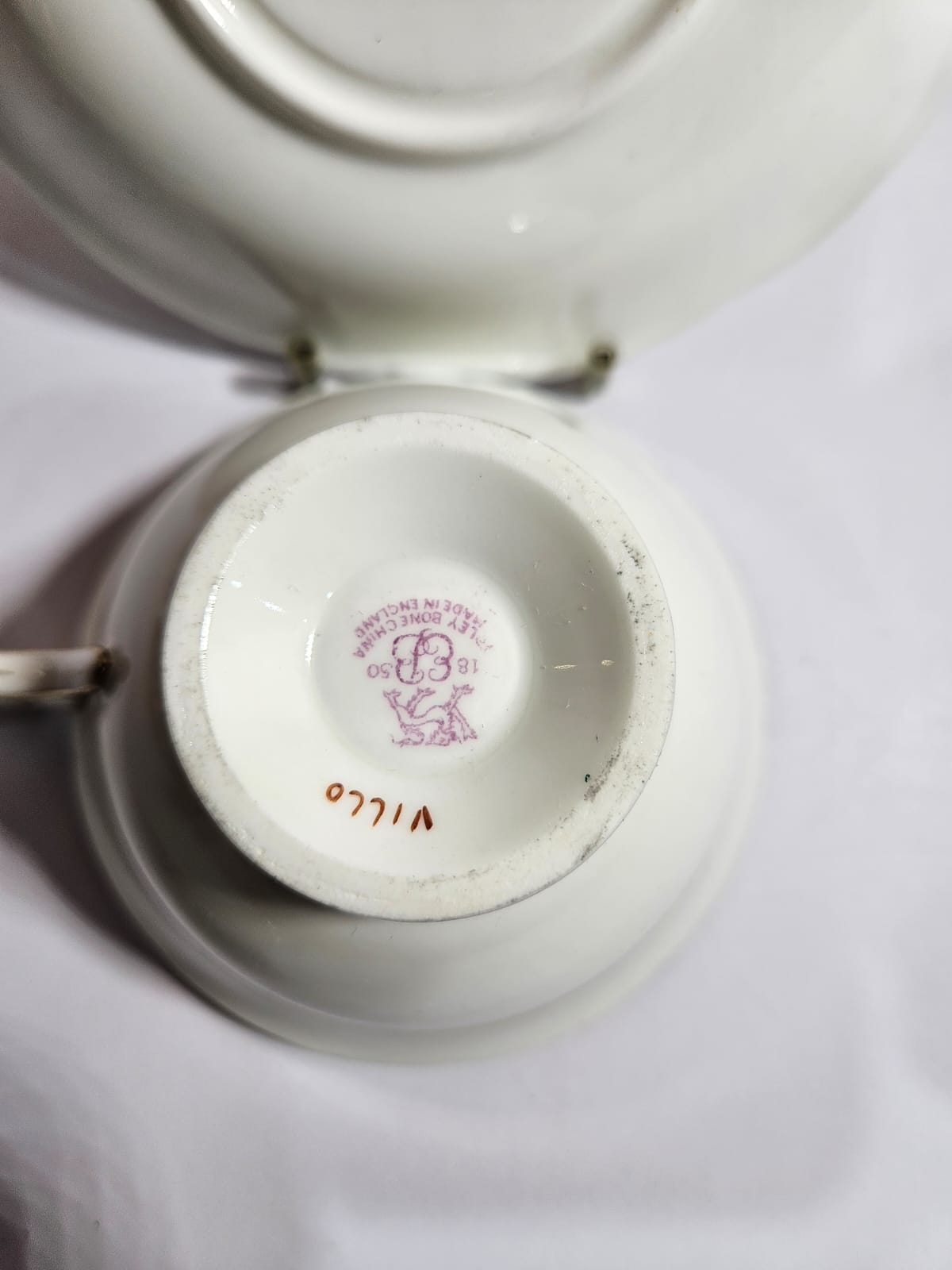 E.B. Foley Green and White Panel Teacup and Saucer with Flowers c.1970