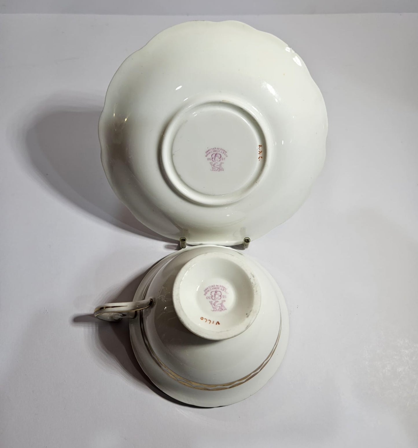 E.B. Foley Green and White Panel Teacup and Saucer with Flowers c.1970