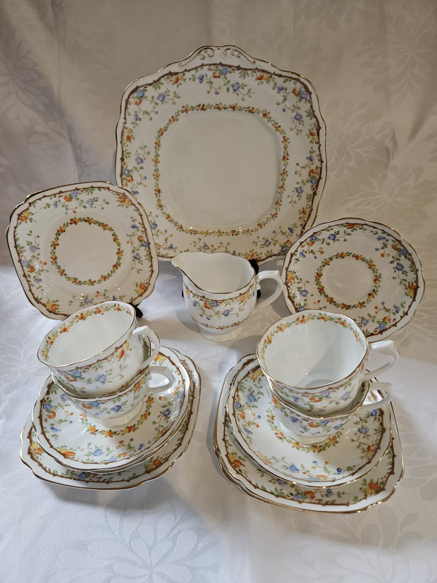 Early Royal Albert Crown China "Gaiety Brown" 14 pc Tea set (1927-1935)