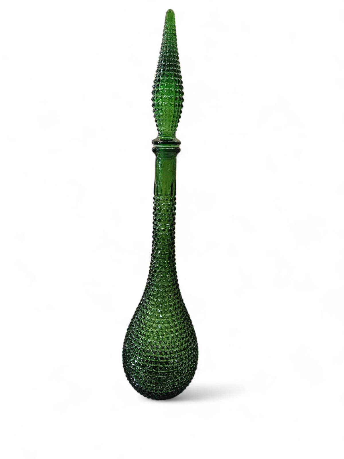 Vintage Genie Bottle Green Decanter MCM EMPOLI Art Glass DIAMOND POINT