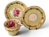 Vintage 1930s Aynsley Trio Pistachio Green with Gold Fern & Pink Cabbage Rose