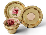 Vintage 1930s Aynsley Trio Pistachio Green with Gold Fern & Pink Cabbage Rose