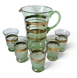 Vintage Green & Gold Glass Lemonade Set – Jug and 5 Glasses MCM