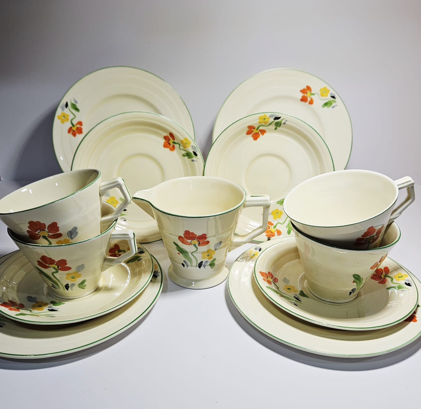 Vintage hand painted Grindley Tea set for 4 - Art Deco - Period 1936-1954