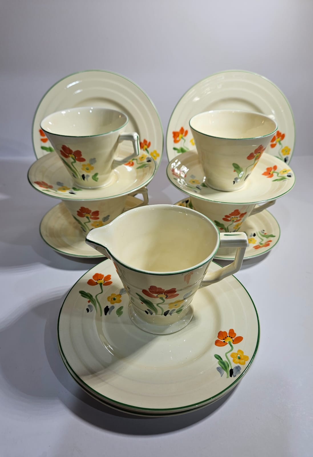 Vintage hand painted Grindley Tea set for 4 - Art Deco - Period 1936-1954