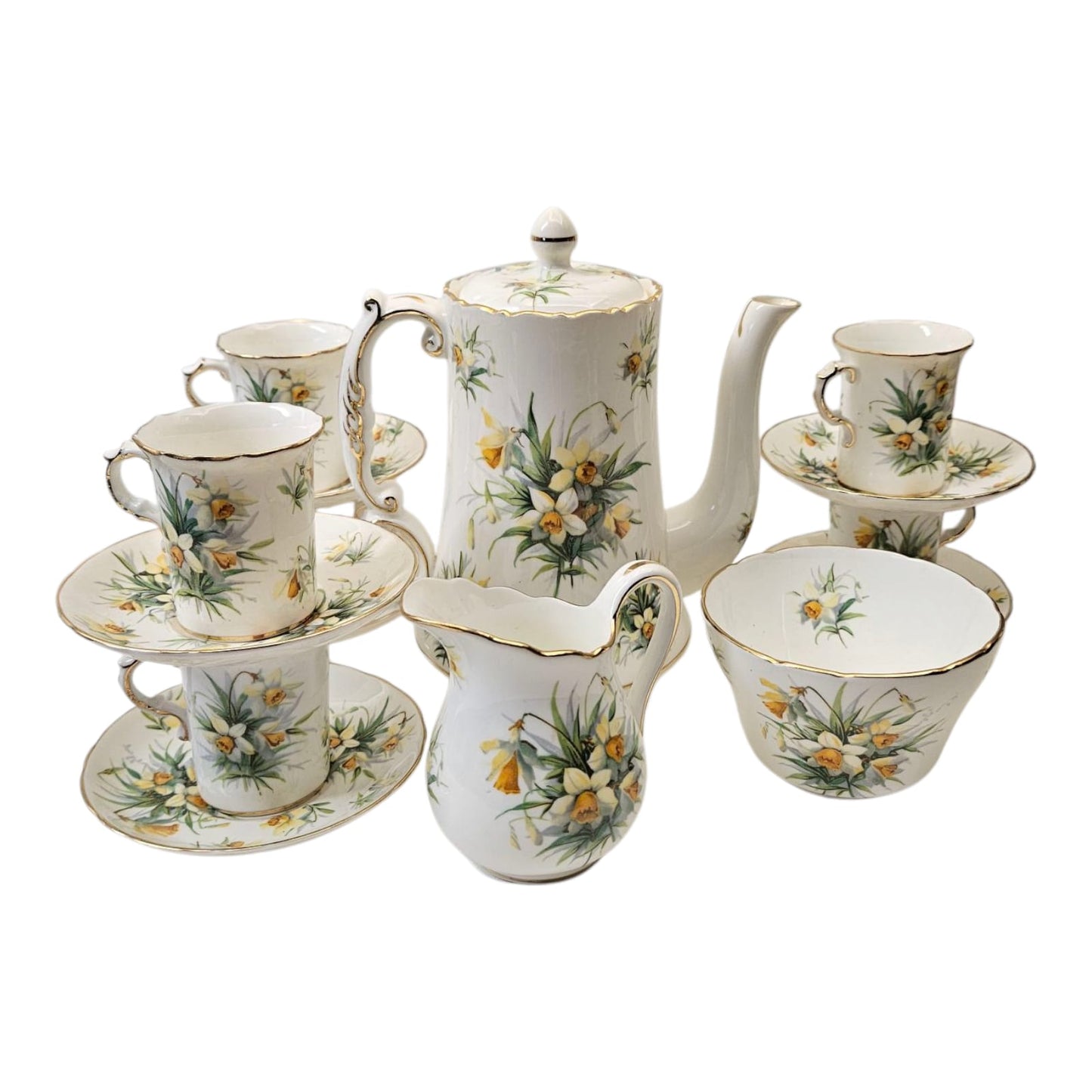 Vintage Hammersley Bone China 15pc Coffee Set Yellow Jonquils 1940s