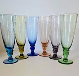 Retro Charm: 1950s Etched Harlequin Champagne Flutes Set of 6