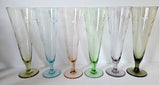 6 Vintage Harlequin Pilsner Glasses Etched with Flower designs