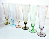 6 Vintage Harlequin Pilsner Glasses Etched with Flower designs