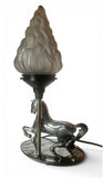 Antique Art Deco Chromed on copper Horse Figural Table Lamp with Flame shade