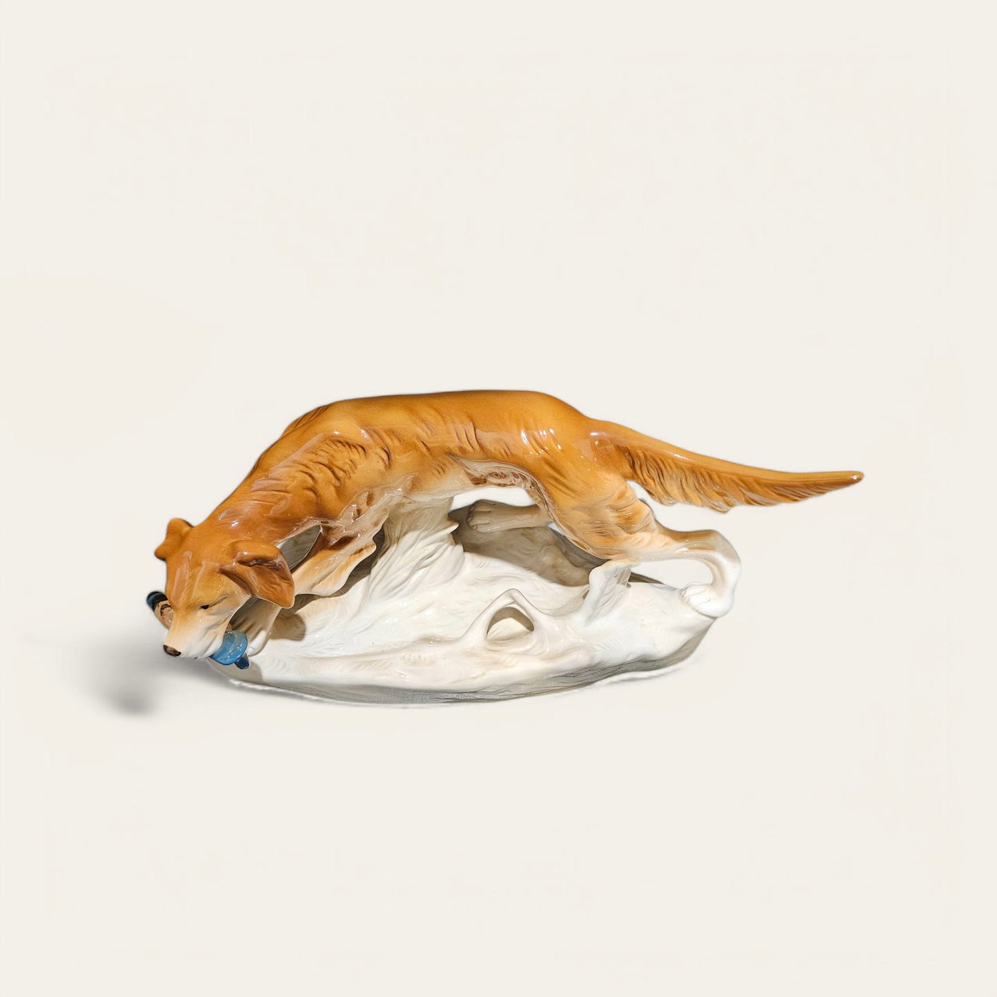 Royal Dux Czechoslovakia 306/1 Hunting Dog with Prey - Art Deco Porcelain Figurine