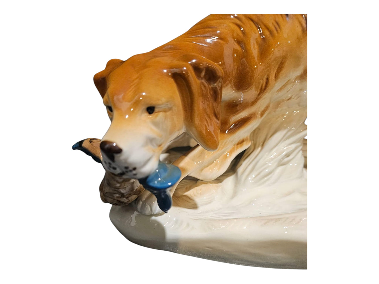 Royal Dux Czechoslovakia 306/1 Hunting Dog with Prey - Art Deco Porcelain Figurine