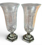 A pair of cut glass hurricane vases "Abacus" 31cm