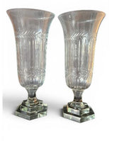 A pair of cut glass hurricane vases "Abacus" 31cm