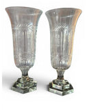 A pair of cut glass hurricane vases "Abacus" 31cm