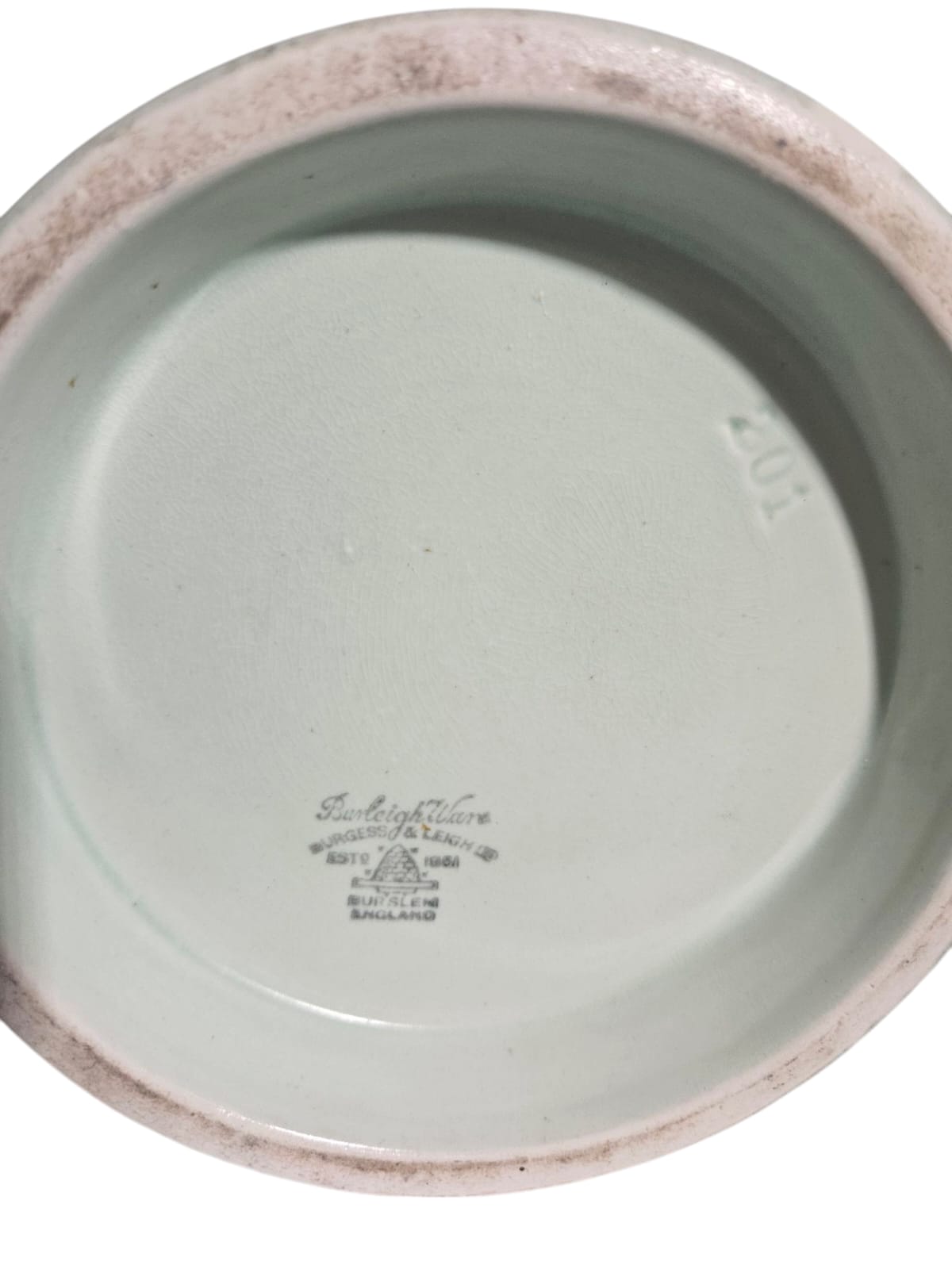 Vintage ironstone Burleigh Ware vase, pale minty green ceramic vase with birds in flight
