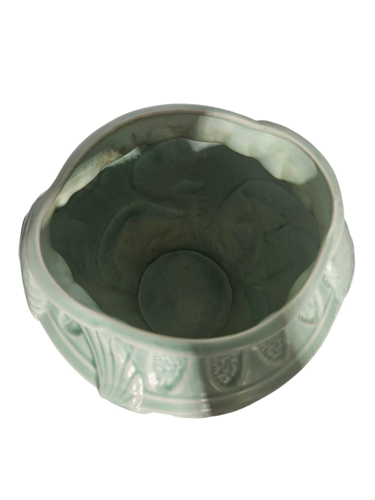 Vintage ironstone Burleigh Ware vase, pale minty green ceramic vase with birds in flight