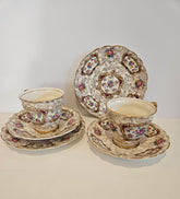 2 x Trio tasse, soucoupe et assiette vintage James Kent « Pompadour »
