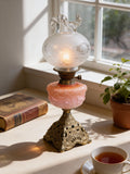 Antique Victorian-era kerosene Pink Opaline Glass oil lamp 19th Century