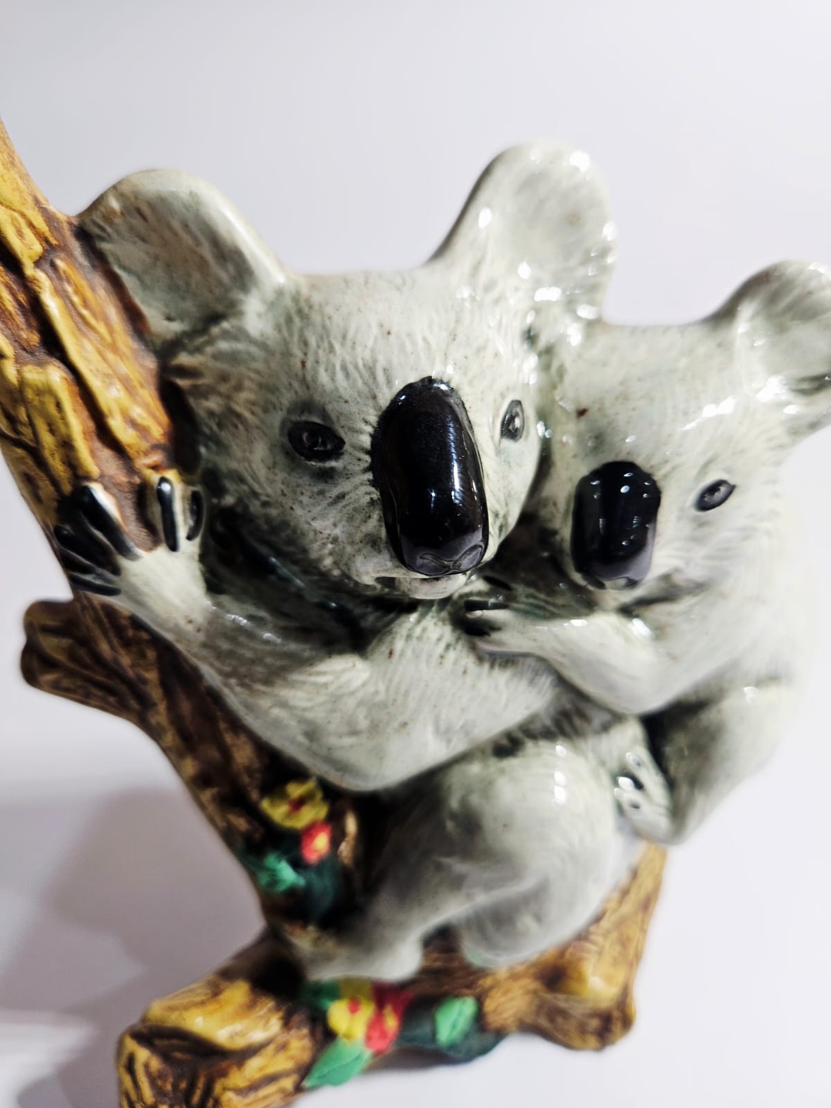 Koala & Joey on a branch Australian Pottery signed JH - Rare