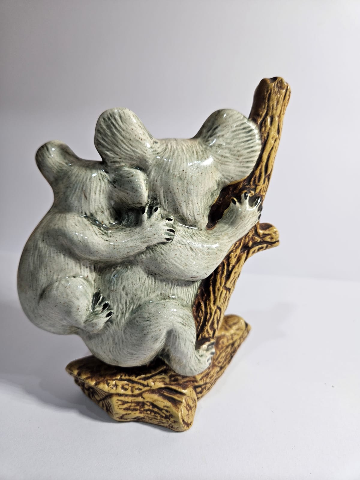 Koala & Joey on a branch Australian Pottery signed JH - Rare
