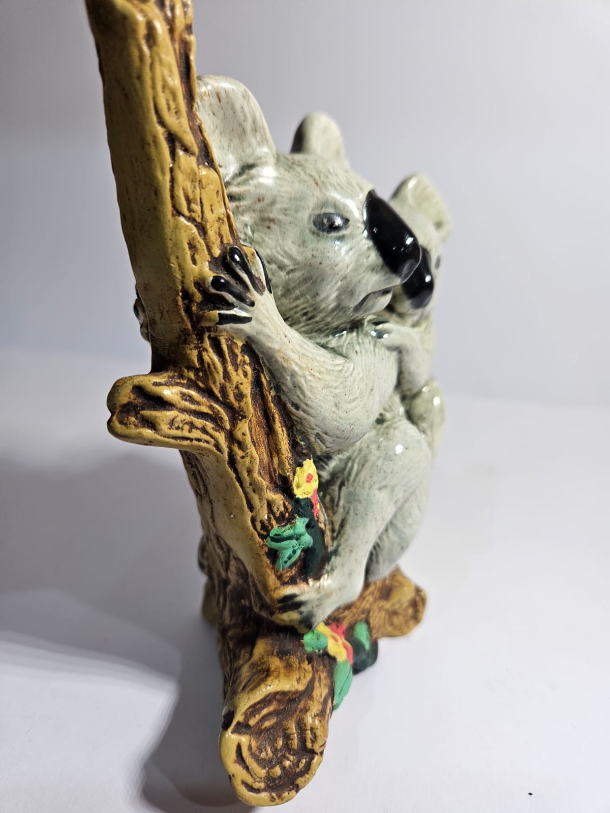 Koala & Joey on a branch Australian Pottery signed JH - Rare
